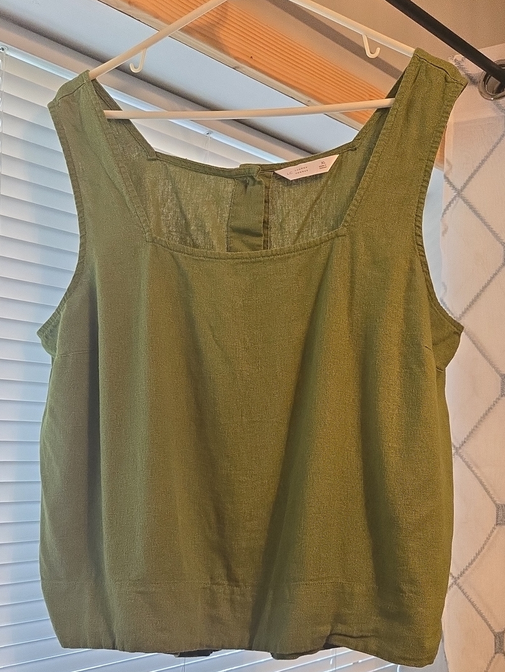 LC Lauren Conrad (XL) Olive Green Square-Neck Linen Blend Tank